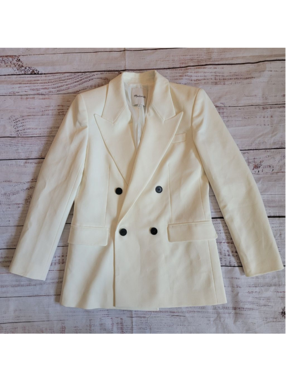 Madewell Wool Blend Off-White Double Breasted Collared Blazer Women's 00